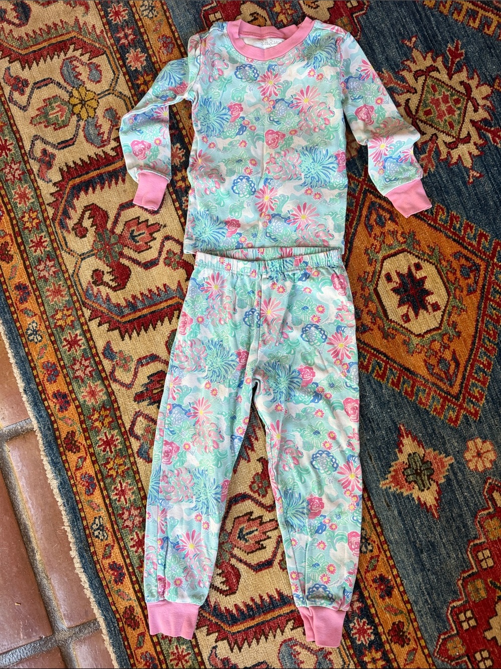 Lilly Pulitzer pottery barnMint and Pink Floral Pajama - Long Sleeve Top & Pants